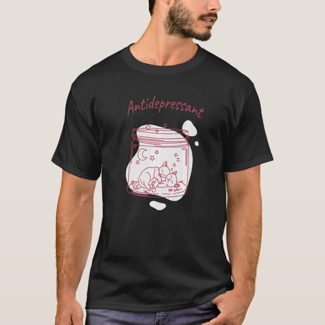 Antidepressant Cat Jar Tee For Cute Kittens (Front)