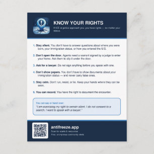 AntiFreeze.app - Know Your Rights (3.5″ × 2″) Advice Card