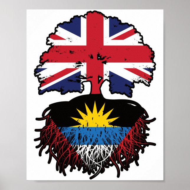 Antigua Antiguan British UK Tree Roots Flag Poster (Front)