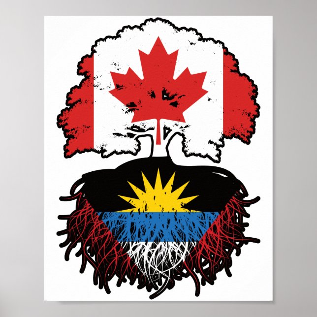 Antigua Antiguan Canadian Canada Tree Roots Flag Poster (Front)