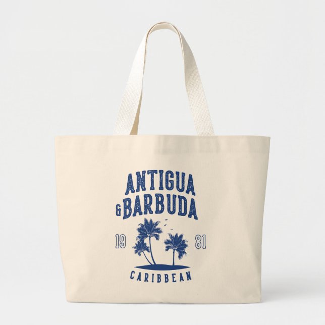 Antigua & Barbuda Caribbean Palm Tree Large Tote Bag (Front)