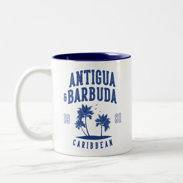 Antigua & Barbuda Caribbean Palm Tree Two-Tone Coffee Mug (Left)