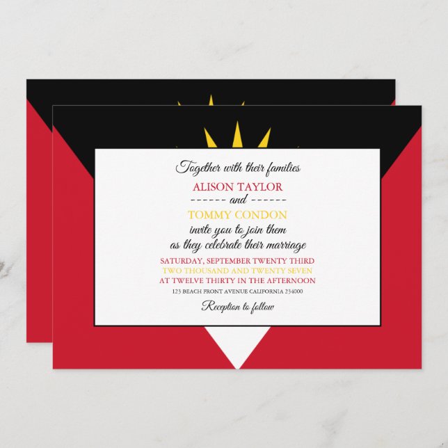 Antigua & Barbuda Flag, Antiguan Barbudan Wedding Invitation (Front/Back)