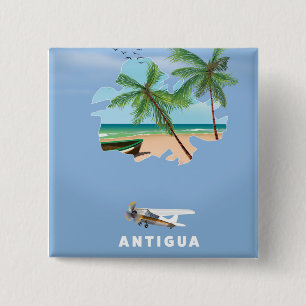 Antigua Illustrated map travel poster 15 Cm Square Badge