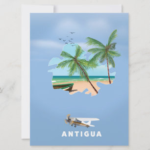 Antigua Illustrated map travel poster Invitation