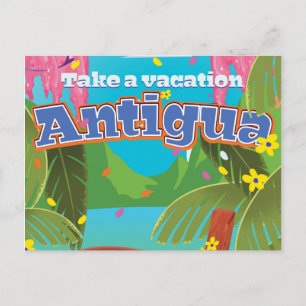 Antigua island vintage travel poster art. postcard