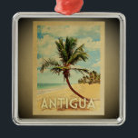 Antigua Vintage Travel Ornament Palm Tree<br><div class="desc">A cool vintage style Antigua ornament featuring a palm tree on a sandy beach with blue sky and ocean.</div>
