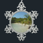 Antiguan Beach Beautiful Tropical Landscape Snowflake Pewter Christmas Ornament<br><div class="desc">This tropical scene of an Antiguan beach shows the multiple types of flora they have. On one side you have a coconut palm tree, but in the distance you can also see various cacti. The water was so clear you could see little silver fishes swimming through it. Check out our...</div>