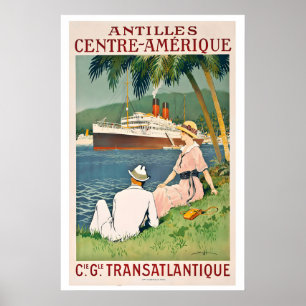 Antilles Caribbean Sea Central America French Line Poster