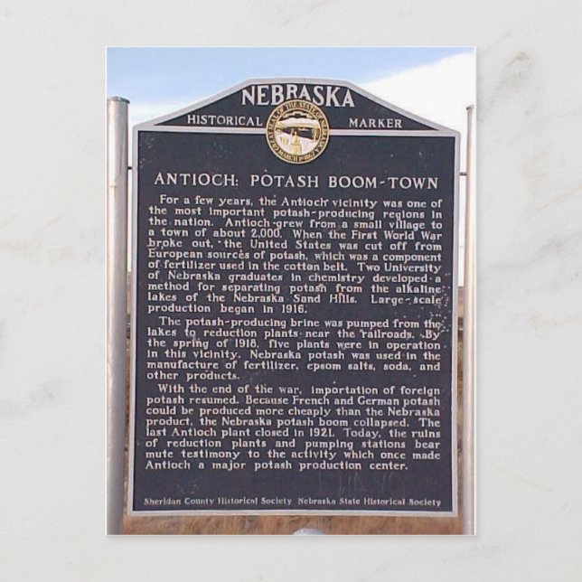 Antioch, Nebraska historical marker Postcard (Front)