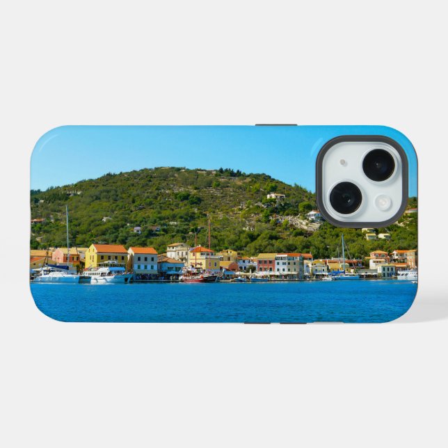 Antipaxos harbor coast iPhone 15 case (Back Horizontal)