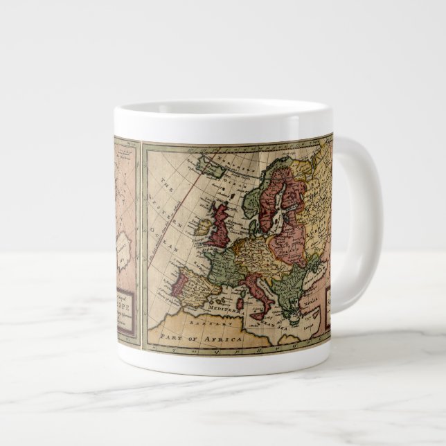 Antiquarian 1721 Map of Europe by Herman Moll Large Coffee Mug (Front Right)