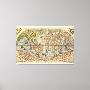Antique 1565 Ferando Berteli world pictorial map Canvas Print