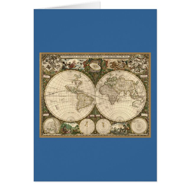 Antique 1660 World Map by Frederick de Wit (Front)