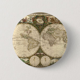 Antique 1660 World Map by Frederick de Wit 6 Cm Round Badge