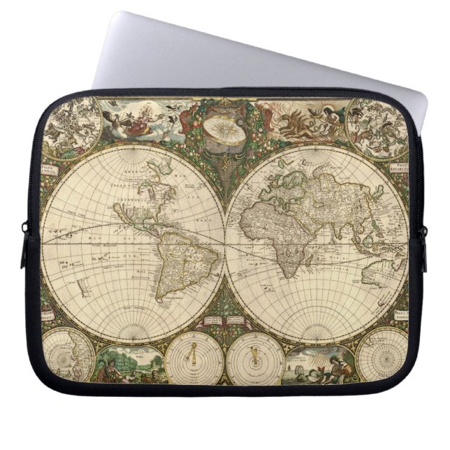 Antique 1660 World Map by Frederick de Wit Laptop Sleeve (Front)