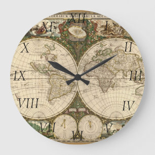 Antique 1660 World Map by Frederick de Wit Large Clock