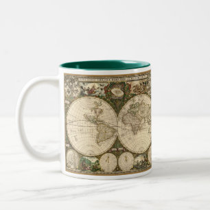 Antique 1660 World Map by Frederick de Wit Two-Tone Coffee Mug
