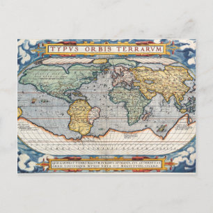 Antique 16th Century World Map Postcard