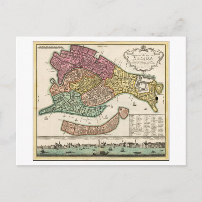 Antique 1729 Map of Venice, Italy, Postcard (Front)