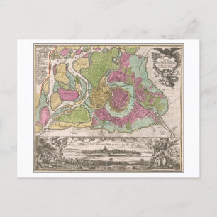 Antique 1730 Map of Vienna (Wien), Austria, Postcard