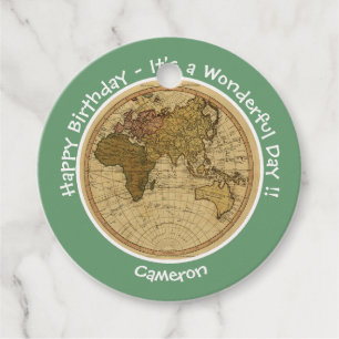 Antique 1786 Eastern Hemisphere Map Theme Party Favour Tags