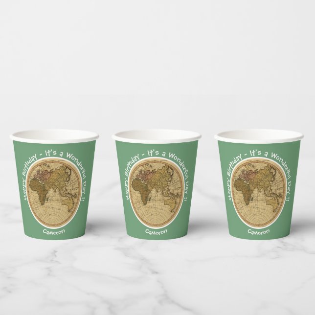 Antique 1786 Eastern Hemisphere Map Theme Party Paper Cups (Multi)