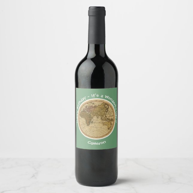 Antique 1786 Eastern Hemisphere Map Theme Party Wine Label (Front)