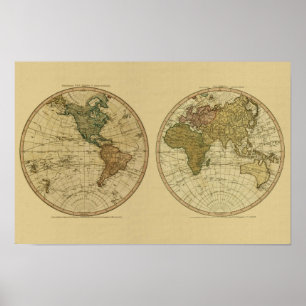 Antique 1786 World Map by William Faden Poster