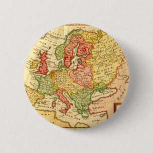 Antique 17th Century Herman Moll Map of Europe 6 Cm Round Badge