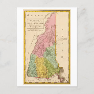 Antique 1815 New Hampshire Map Postcard