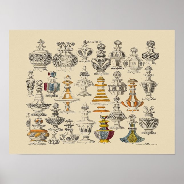 Antique 1828 Bottle Designs Poster (Front)