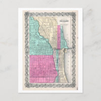 Antique 1855 Map of Chicago, Illinois, 