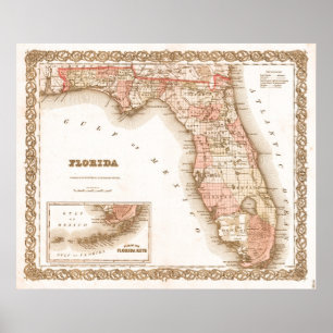Antique 1855 Map of Florida Poster