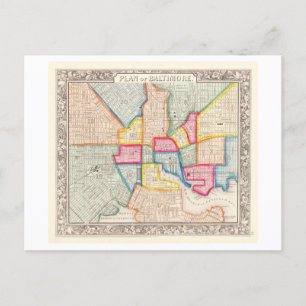 Antique 1867 Map of Baltimore, Maryland,  Postcard