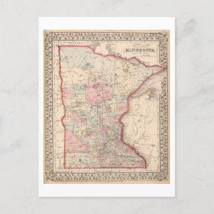 Antique 1868 Map of Minnesota Postcard