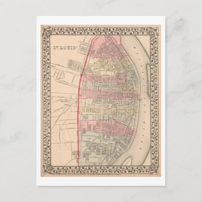 Antique 1868 Map of St. Louis, Missouri, Postcard (Front)
