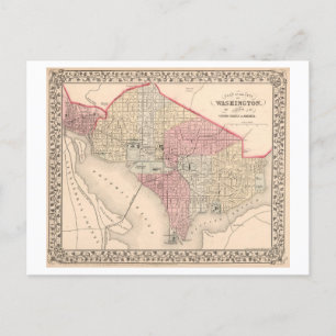 Antique 1868 Map of Washington, DC Postcard