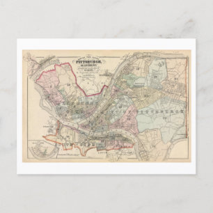 Antique 1872 Map of Pittsburgh and Allegheny Postcard