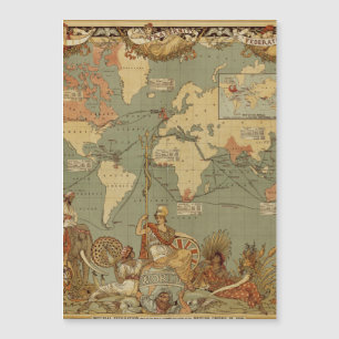 Antique 1886 World Map British Empire Poster