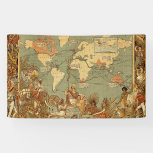 Antique 1886 World Map British Empire Poster Banner
