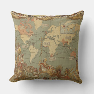 Antique 1886 World Map British Empire Poster Cushion