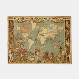 Antique 1886 World Map British Empire Poster Doormat