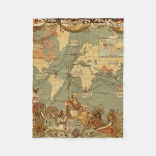 Antique 1886 World Map British Empire Poster Fleece Blanket