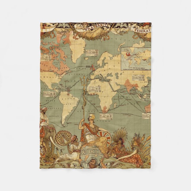 Antique 1886 World Map British Empire Poster Fleece Blanket (Front)