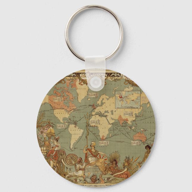 Antique 1886 World Map British Empire Poster Key Ring (Front)