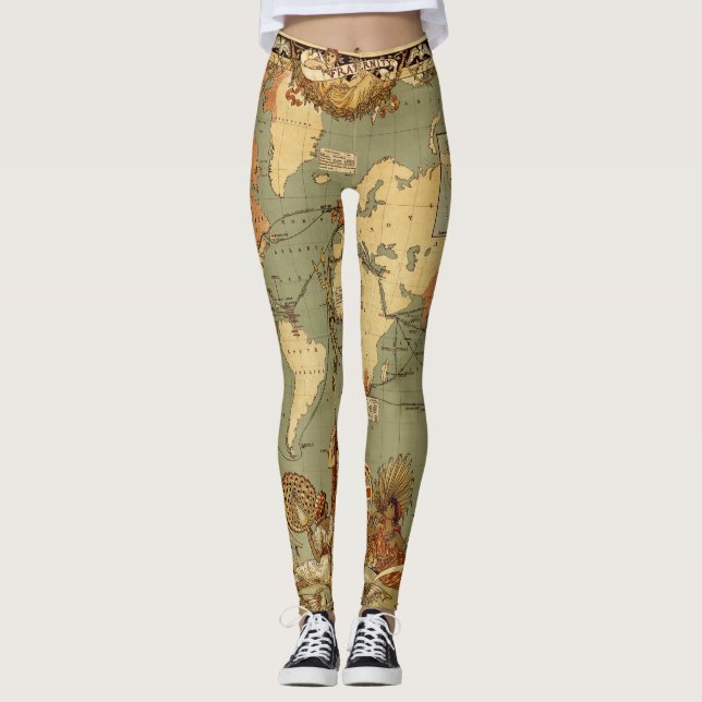 Antique 1886 World Map British Empire Poster Leggings (Front)