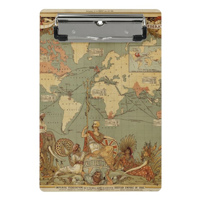 Antique 1886 World Map British Empire Poster Mini Clipboard (Front)