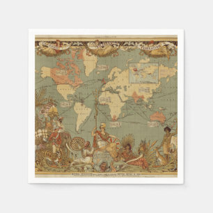 Antique 1886 World Map British Empire Poster Napkin