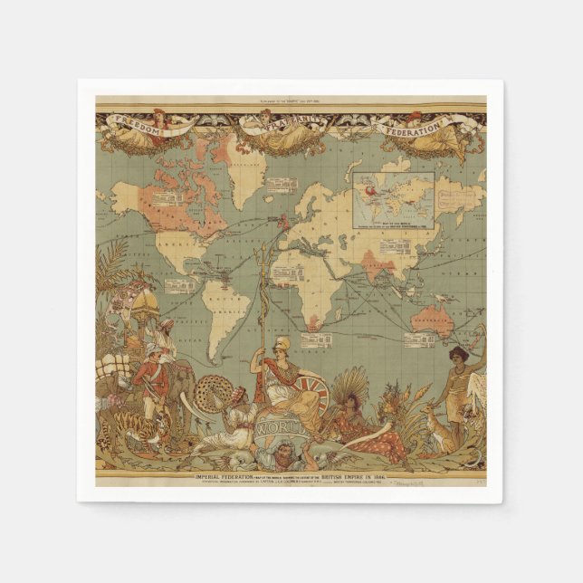 Antique 1886 World Map British Empire Poster Napkin (Front)